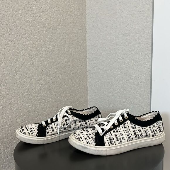 JACK ROGERS Teagan Sneakers Black and White Tweed, Size 8.5 - Picture 2 of 10